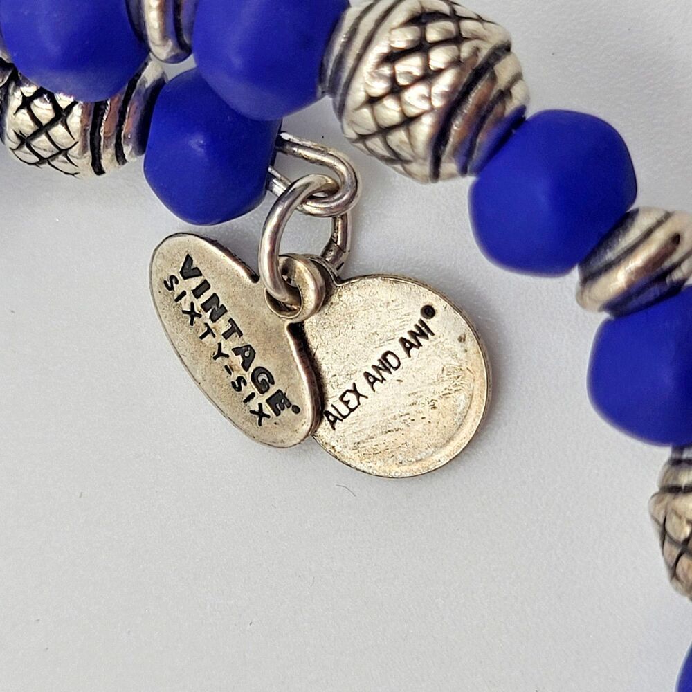 Alex & Ani Vintage Sixty Six Ble and Silver Beaded Wrap Bracelet Adjustable 9in
